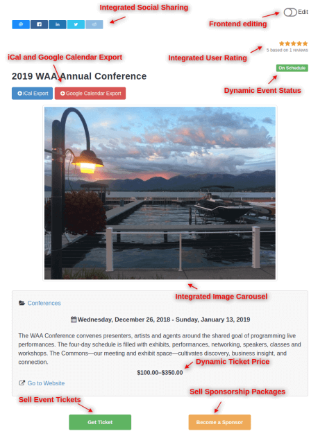 Beautiful multi-dimensional event pages