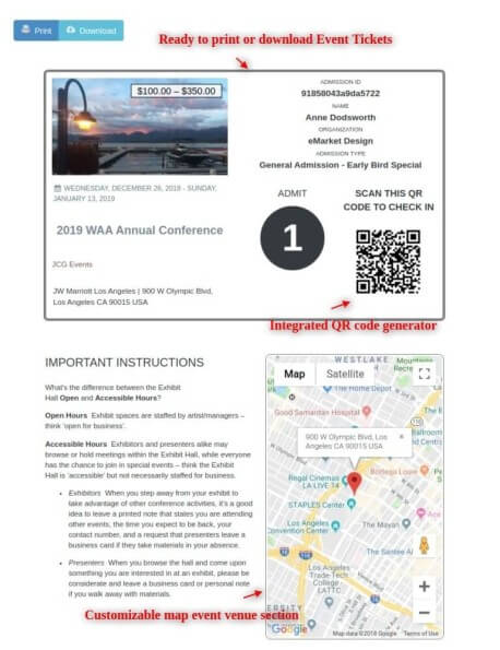 Event tickets with the QR code